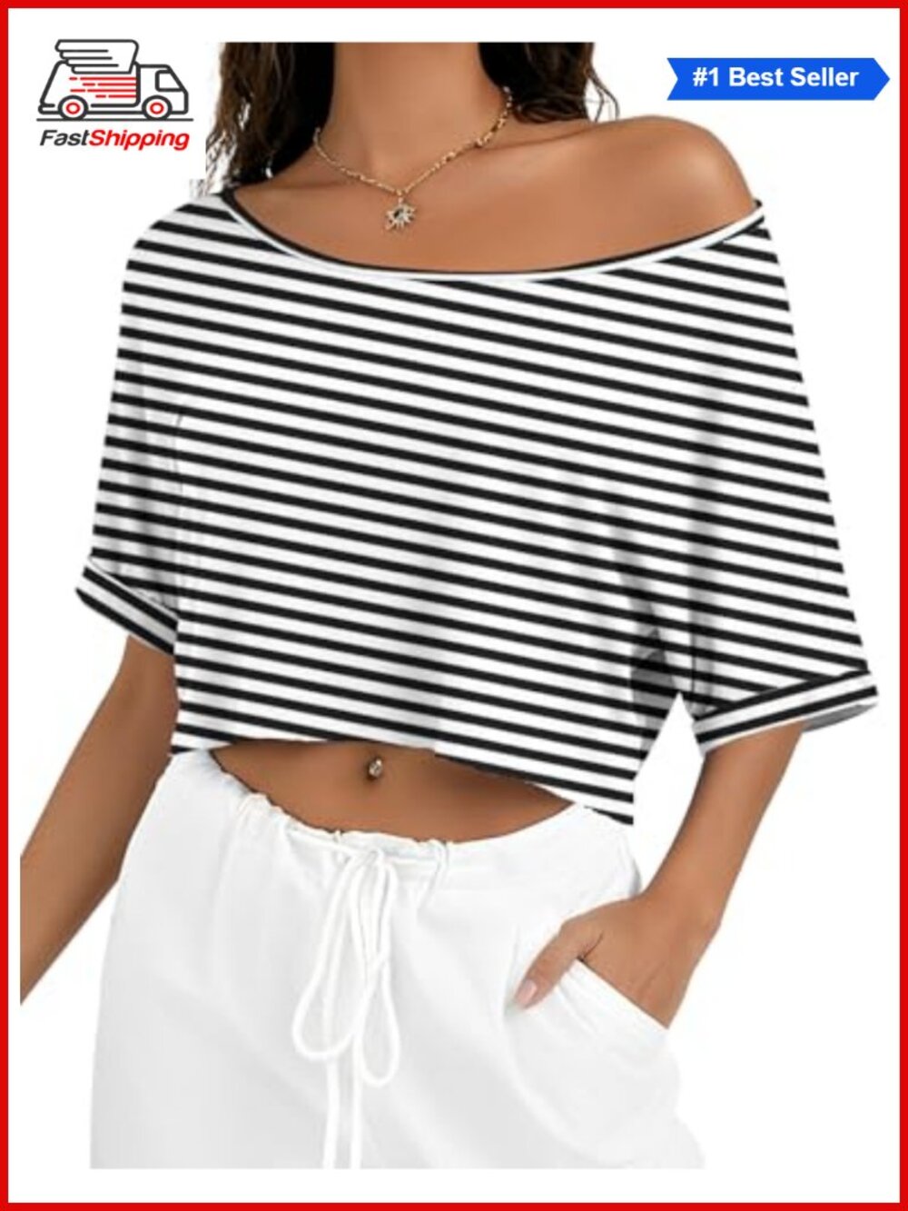 Off Shoulder Crop Top Raw Hem Asymmetrical Neck Womens Going Out Tee